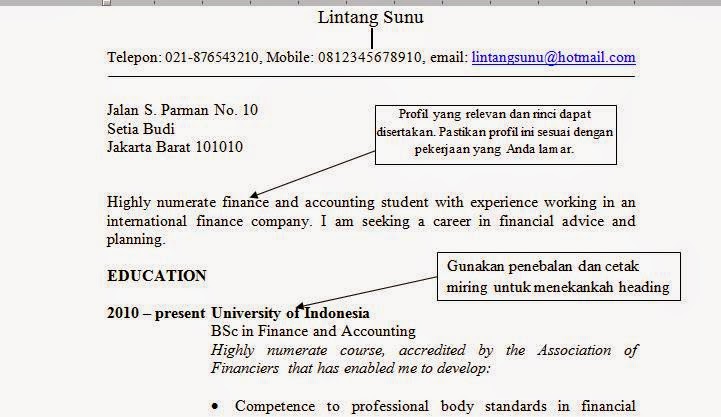 Contoh cv dan resume dalam bahasa inggris